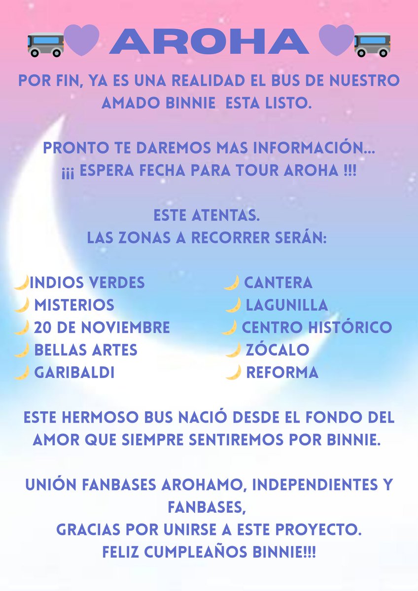 UNIVERSEASTRO6's tweet photo. 🚌💜 AROHA 💜🚌
EL BUS PARA NUESTRO AMADO BINNIE YA ESTA LISTOOO!!!

UN SUEÑO HECHO REALIDAD.

#UNIONFANBASESAROHAMO
#MOONBINSDAY
#MOONBINBUS 
#MOONBIN https://t.co/l1baGTou84
