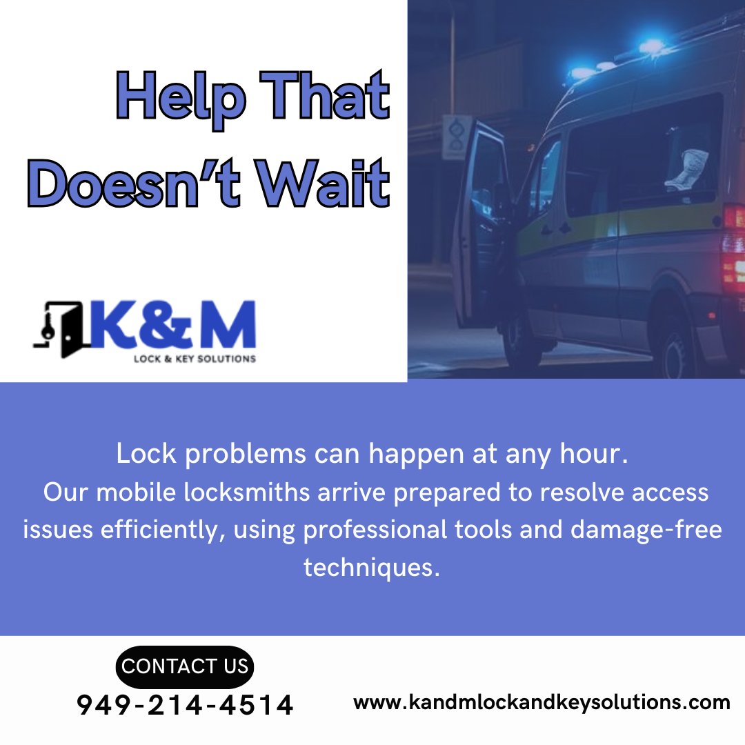 KandM_Lock's tweet photo. When access becomes a problem, fast and skilled help matters, Our mobile locksmith service is built for urgent situations—quick arrival,careful handling, and solutions that get things working again without unnecessary stress
#LocksmithService #EmergencyLocksmith #MobileLocksmith https://t.co/f2BKT65l2c