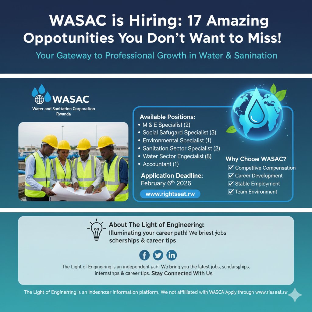 HATEGEKIMA6155's tweet image. 🌊 WASAC HIRING: 17 positions in Kigali!

Program Managers | Project Managers | Engineers | Specialists

💰 Great pay + benefits
🌍 International exposure
📈 Career growth

Apply now 👉 thelightofengineering.com/2026/01/wasac-…

#RwandaJobs #WASAC #KigaliCareers #HiringNow