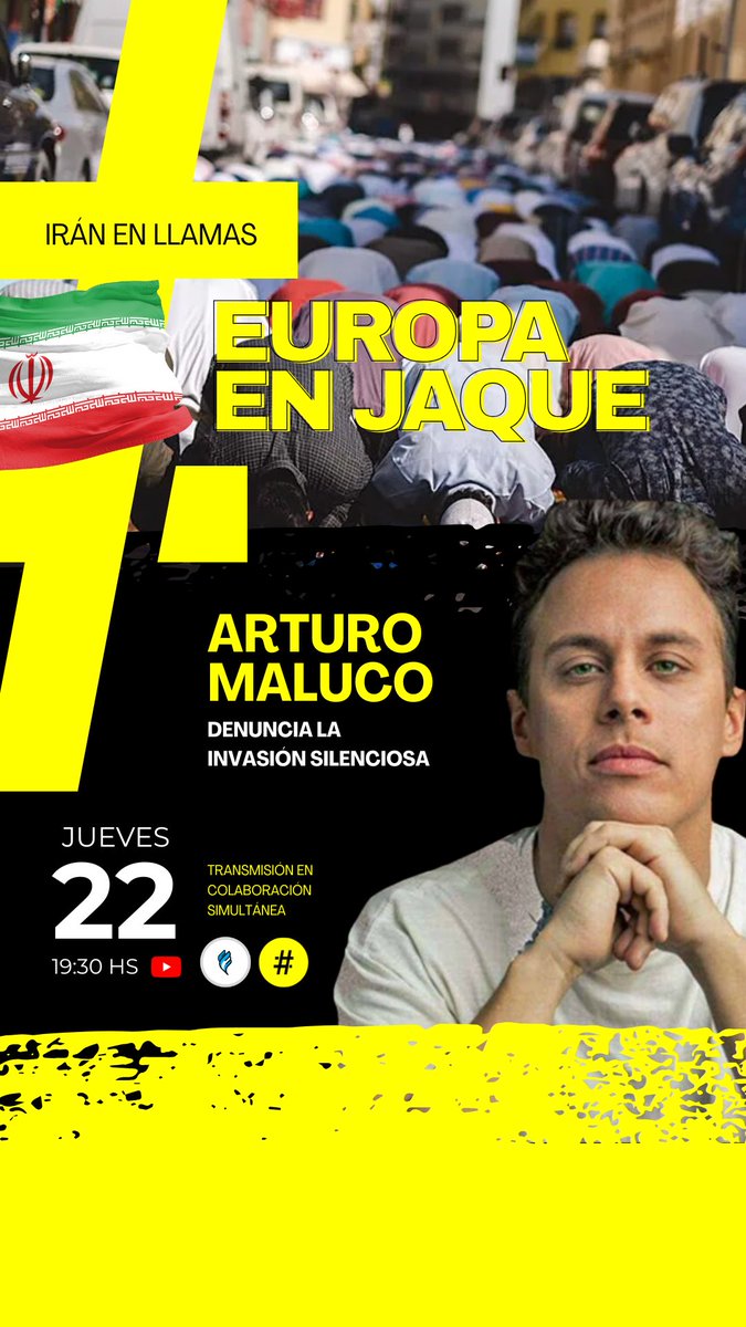 nosomos_manada's tweet photo. ♟️#Europa en jaque 🔥 #Irán en llamas 
.
Un VIVO imperdible con @ArturoMaluco quien nos cuenta su experiencia por el viejo continente y el avance del #islam entre los habitantes de las ciudades https://t.co/nSnuZU8PSl