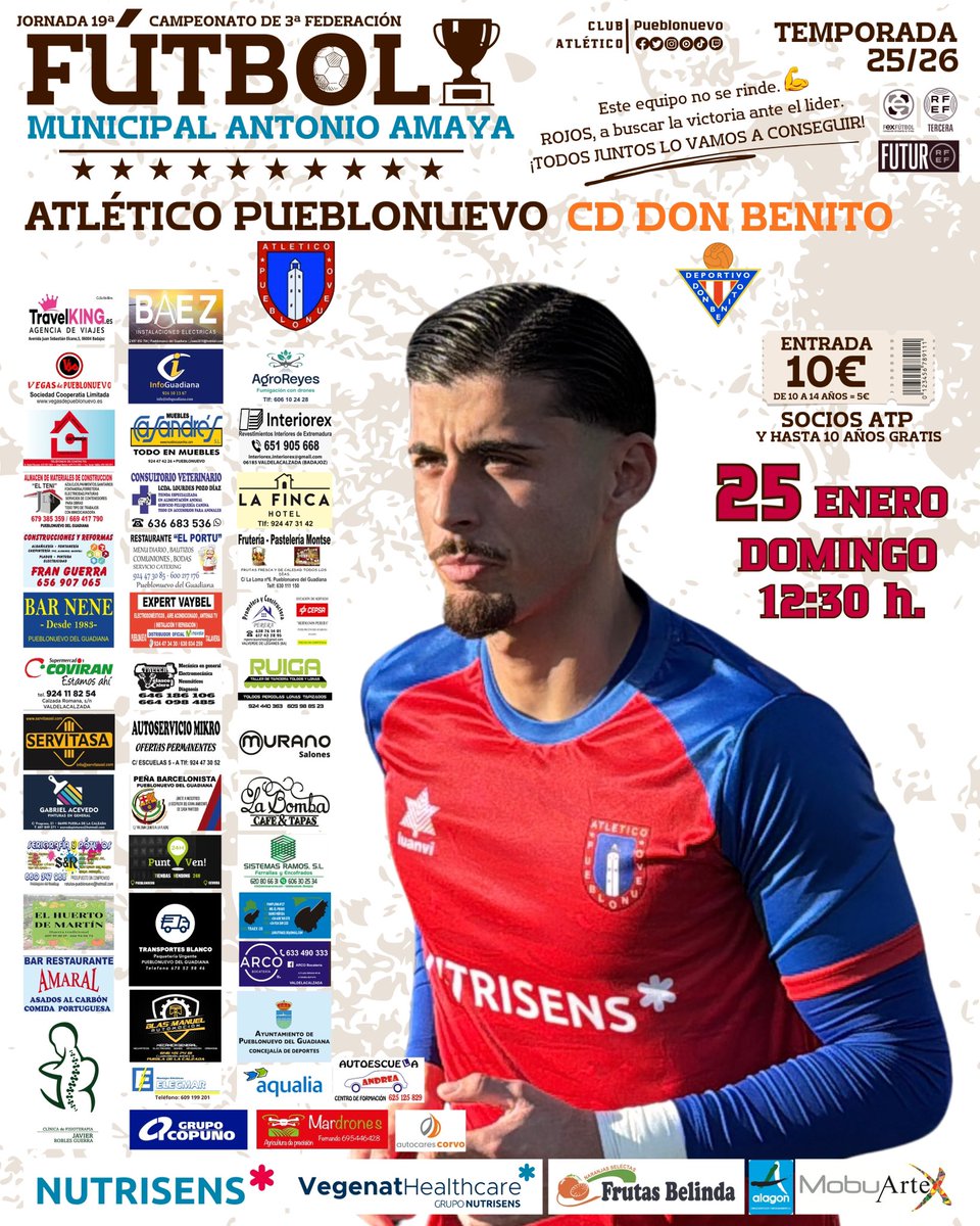🏆 J.19ª-3ªRFEF T25/26
🆚 <a href="/CDDonBenito_/">CD Don Benito</a>
!Este domingo jugamos en casa!👏 
!𝑵𝒐𝒔 𝒗𝒊𝒔𝒊𝒕𝒂 𝒆𝒍 𝒍í𝒅𝒆𝒓!

📍 Antonio Amaya
📅 Domingo 25 Enero
🕧 12:30 H

Ven, anima y apoya a tu equipo❤️‍🔥💙
👉Os necesitamos para sumar de 3.

𝑨 𝒑𝒐𝒓 𝒕𝒐𝒅𝒂𝒔 𝒆𝒒𝒖𝒊𝒑𝒐…💪👏
#YoSiCreo