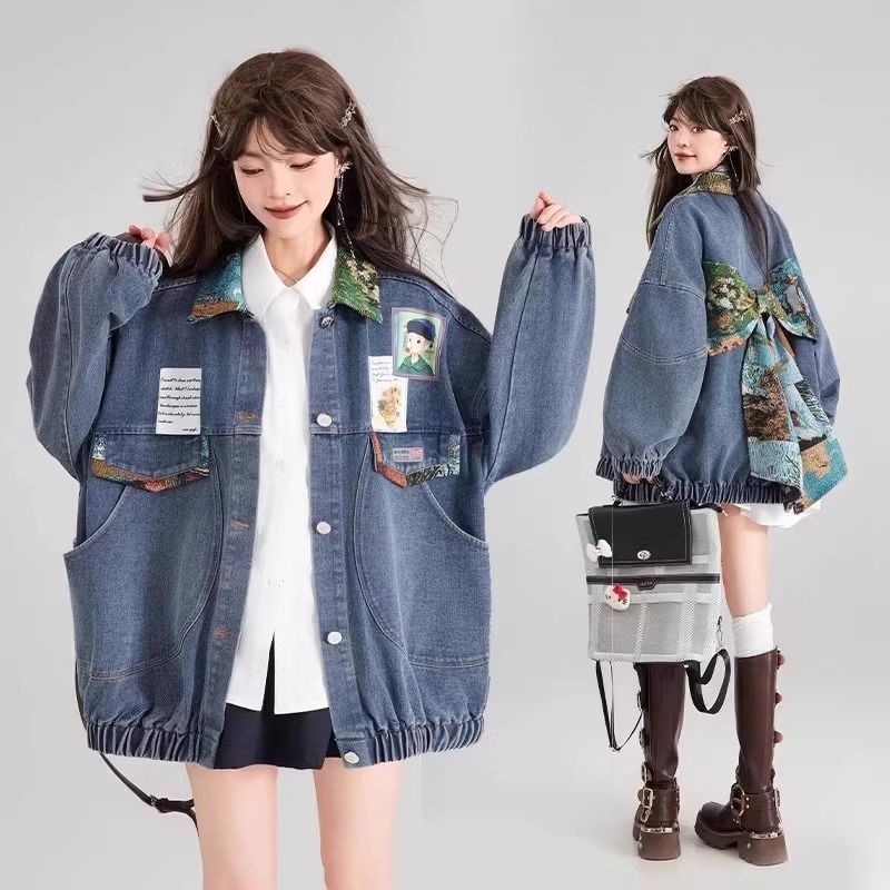 油彩画　ホットコーヒーとデニムジャケット