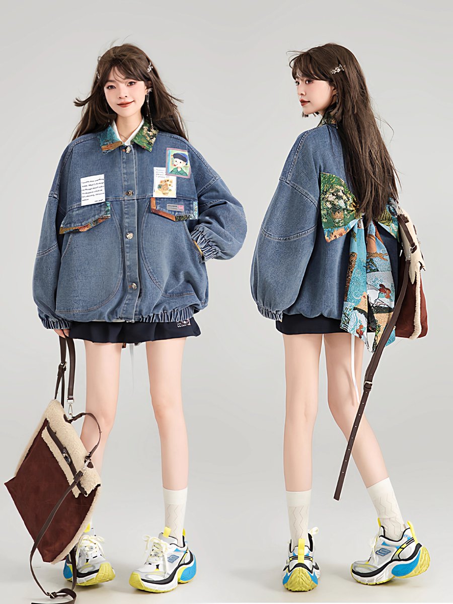 油彩画　ホットコーヒーとデニムジャケット