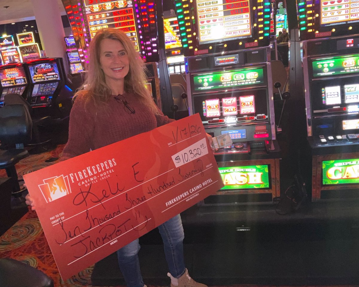 FireKeepers's tweet image. Congratulations to Kelli, who doubled up with not one, but TWO jackpots totaling $13,688! 💰💥 First $3,368, then $10,320 — this #MoneyKeeper was on a roll. Big moments happen here, so come on in and #GetYourVegasOn 🎰🔥