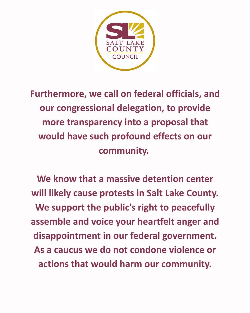SLCoAtLargeC's tweet photo. In Salt Lake County, we believe all are welcome and we come from a history of people who found this place to be a place of belonging. We believe in human dignity and do not need ICE or any detention center in our county https://t.co/DDWUkSJCl3