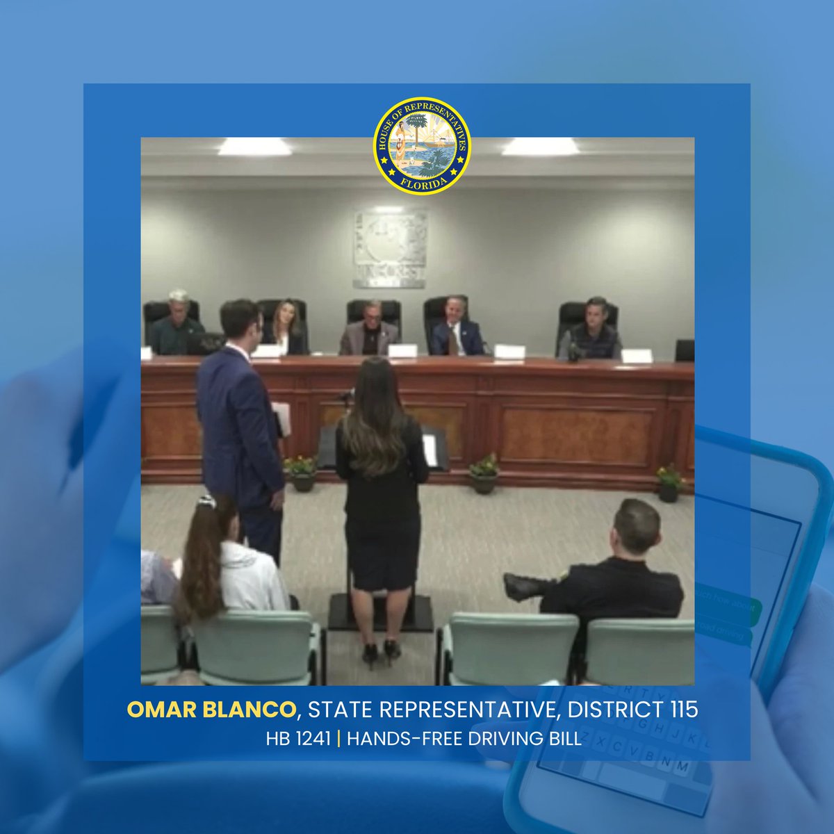 OmarBlancoFL's tweet photo. Big thanks to the Village of Pinecrest for passing a resolution in support of my Hands-Free Driving bill, HB 1241. This is how community leadership helps move Florida toward safer roads and fewer preventable tragedies. #saferoadsforall #handsfree #legislation #omarblanco #hd115 https://t.co/sFbqGKZ5it