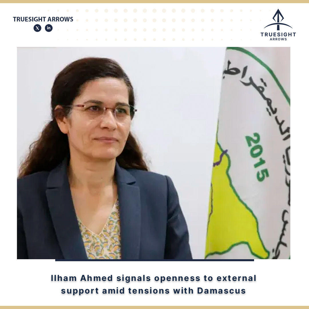 TruesightArrows's tweet photo. #Syria Autonomous Administration official Ilham Ahmed says the agreement with Damascus is no longer viable, confirms contacts with Israeli figures, and calls for urgent international support, warning delays could worsen the crisis. #AutonomousAdministration #Damascus https://t.co/S3p8ciaTEx