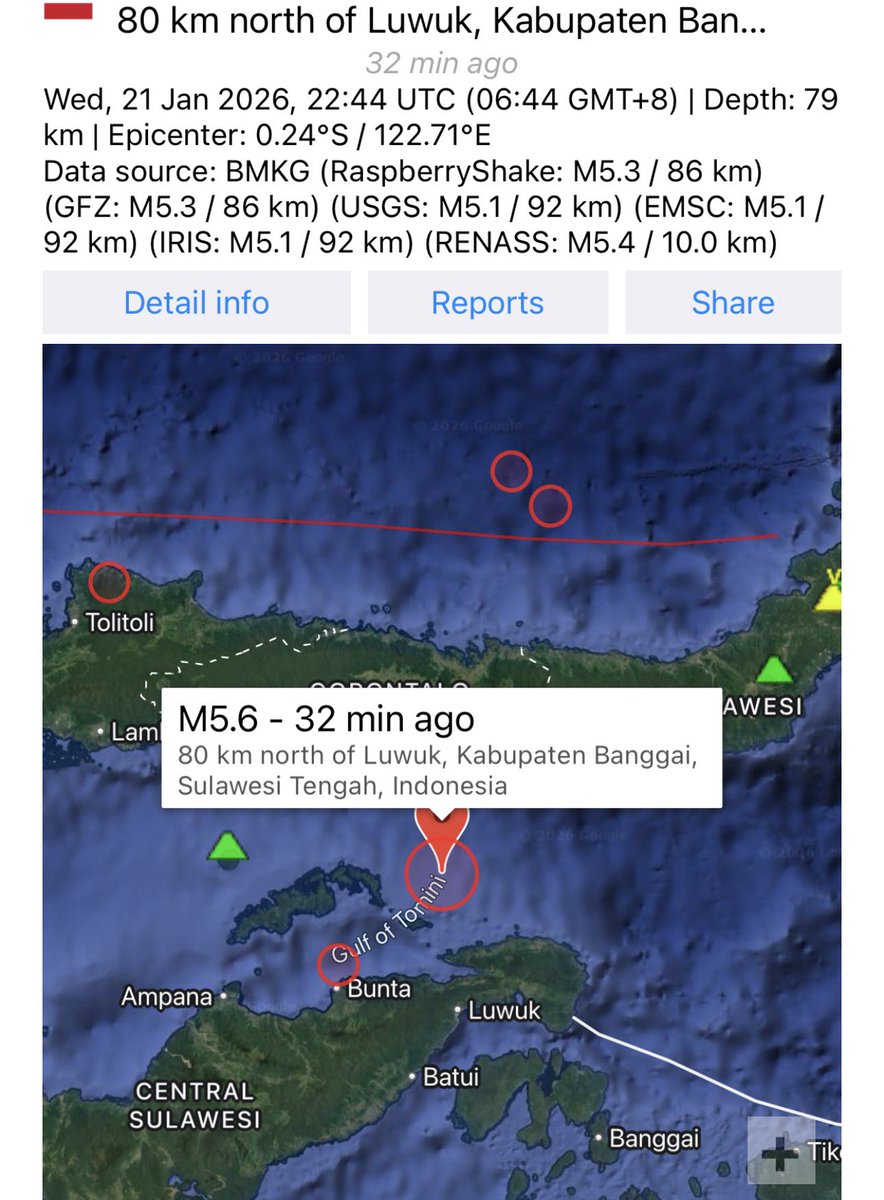 AstroFluxLab's tweet photo. A 5.6 earthquake just occurred Sulawesi Tengah, Indonesia https://t.co/omjUeaMGLY
