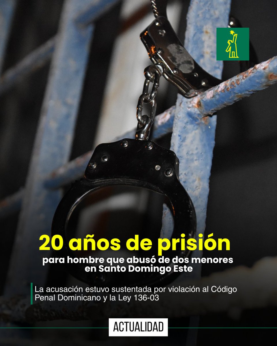 DiarioLibre's tweet photo. 📰 |#ActualidadDL| En el año 2024, la tranquilidad de una familia en Santo Domingo Este se derrumbó. Una adolescente de 15 años le reveló a su padre que había sido víctima de abuso sexual y en medio de su relato, confesó que su hermana menor, de apenas 10 años de edad, también fue abusada por el mismo hombre. 

🔗 https://t.co/xVfPVfva2k

#DiarioLibre #Prisión #AbusoSexual #Menores