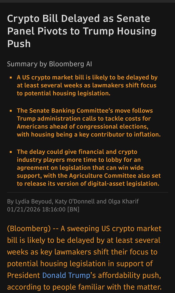 The Banking Committee may resume work on the crypto bill in late Feb or  March, we report.