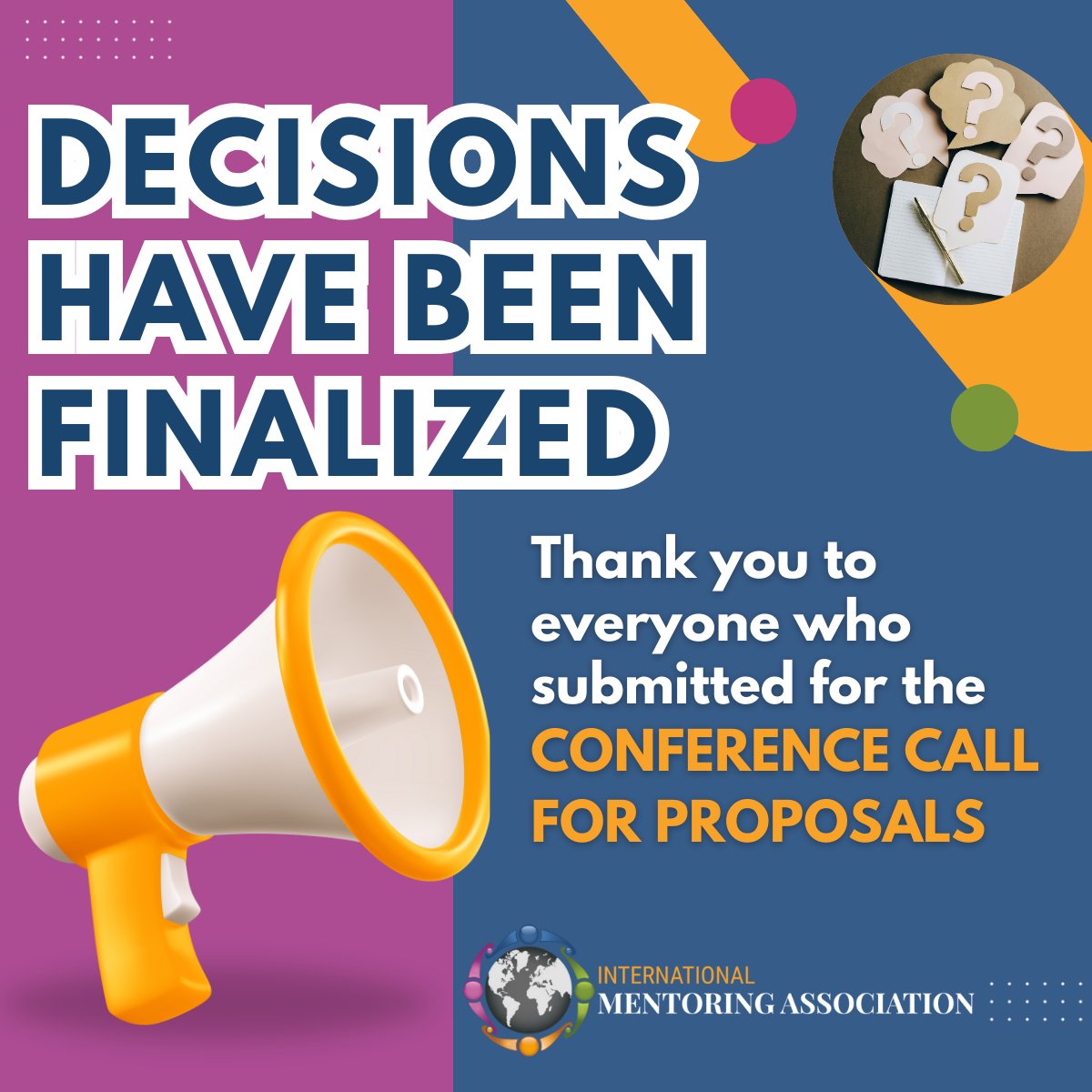 We’re pleased to announce that decisions for the IMA Call for Proposals are complete, and notifications have been sent out. This is an exciting milestone as we move closer to the conference! 🎉Please be sure to check your email for your notification and next steps. #IMAConference