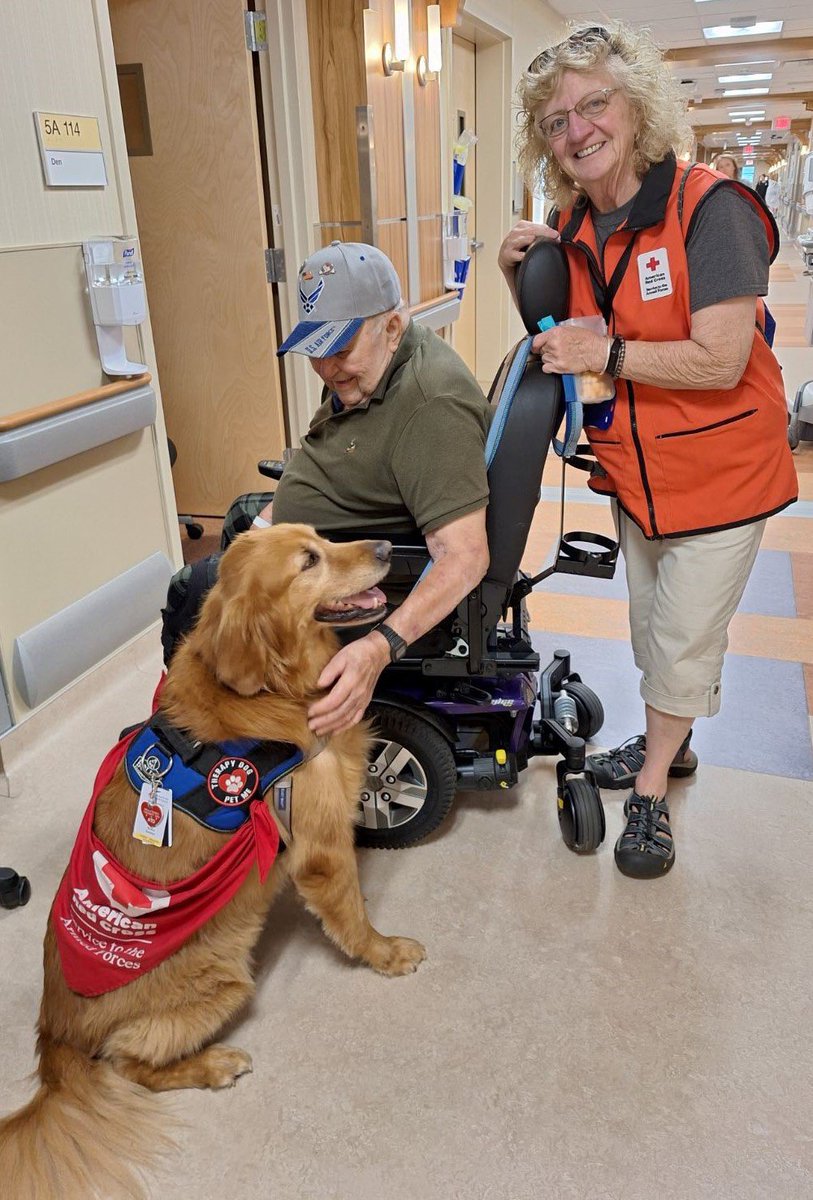 RedCross's tweet image. Simba’s kingdom covers every corner where a wagging tail can brighten a day. This gentle therapy dog serves on our Animal Visitation Team, bringing comfort and connection to veterans alongside his owner and @RedCrossCAR volunteer Roxane Swisher.

Volunteering was a natural fit…
