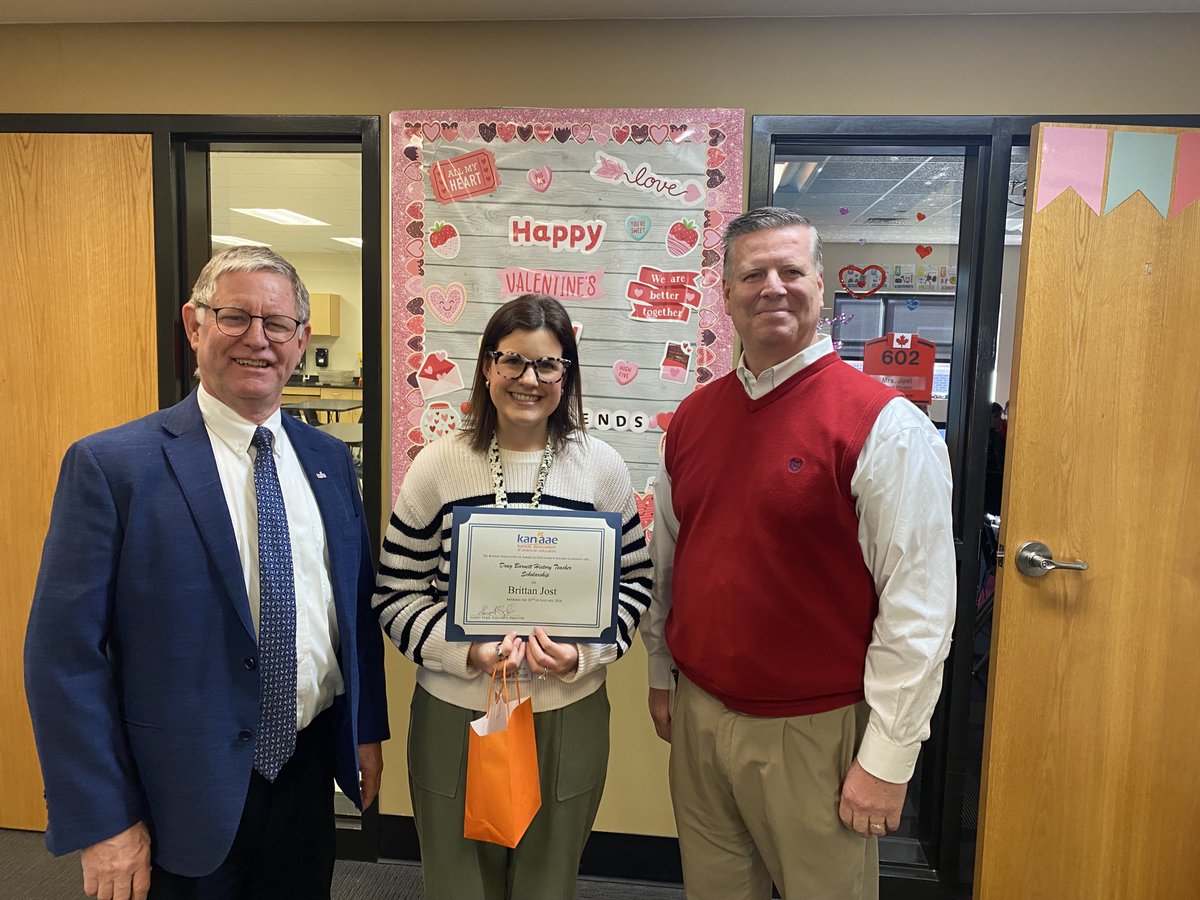 Brittan Jost, history teacher at El Dorado MS, <a href="/eldoradousd490/">El Dorado USD 490</a>, was honored as a winner of the <a href="/kanaaeorg/">Kansas Teachers</a> '25 Doug Barnett History Teacher Scholarship. Brittan will receive a $500 stipend for her winning essay. Pictured also is her principal, Tom Simmons. Congratulations Brittan!