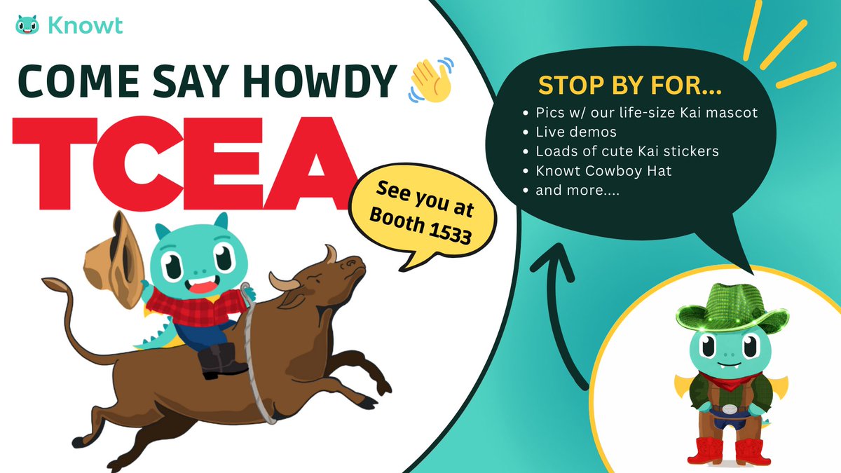 KnowtTeam's tweet image. Who’s heading to #TCEA?
Drop a 🤠 if you’ll be there, we’d love to see you!