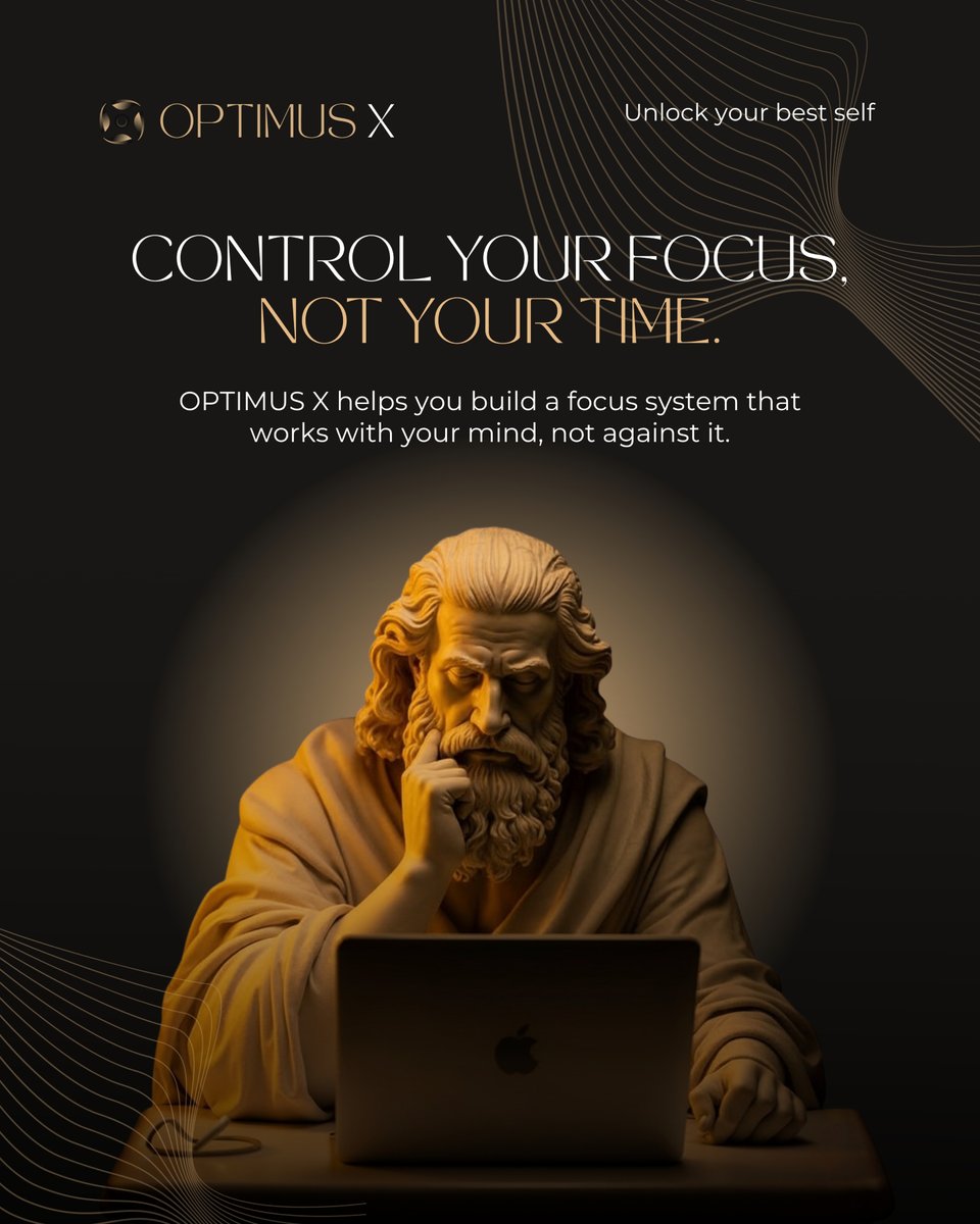 OPTIMUSXSYSTEM's tweet photo. Time isn’t your enemy. Distraction is.

With OPTIMUS X, learn to design focus systems that work with your energy, not against it. ⚡

Productivity isn’t about doing more. It’s about doing what matters.

#OptimusX #UnlockYourBestSelf https://t.co/92cN9tYMw1