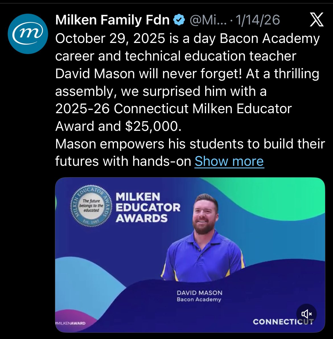 CurtisSChin's tweet image. My favorite #season: ❄️🌸☀️🍂?

Well…It’s actually @Milken Educator Awards Season! Learn more at milkeneducatorawards.org about this program giving outstanding teachers the recognition they deserve for their important work—ensuring a bright future for every student.