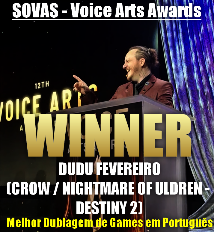 🇧🇷O ator e dublador Dudu Fevereiro (Corvo/Uldren e Variks) venceu o Voice Arts Awards, o Oscar da Voz, como o Corvo e o Pesadelo de Uldren em Destiny 2.
--
🇺🇸Actor Dudu Fevereiro won the "Voice's Oscar" for his work in Destiny 2 as Crow/Uldren.
<a href="/BrunoLouviers/">Br1</a> #Destiny2 #D2Creator