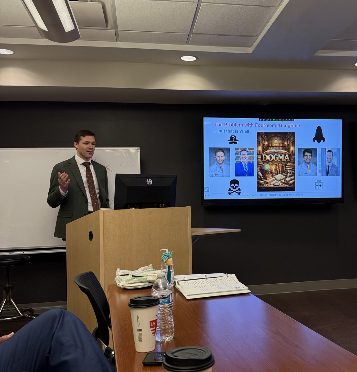 adrozdMD's tweet photo. Exciting Grand Rounds today @CaseUrology! 

@_KochDoc moving the needle on Fournier’s Gangrene. Tour de force covering pathophys, antibiotic considerations, current literature, and practical skin sparing techniques = better patient outcomes. Win-win for all involved https://t.co/OONPENZISW