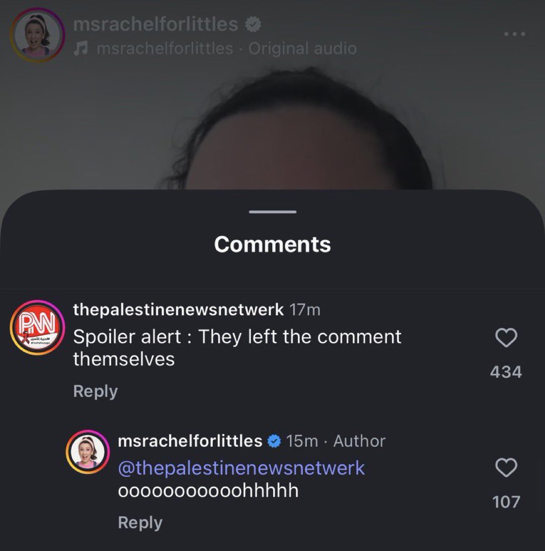 persianjewess's tweet image. UPDATE: Ms. Rachel made an “apology” video and then doubled down by pinning a conspiracy theory from Pro-Hamas account PNN claiming the antisemitic comment was written “by themselves.” 

Yes really.