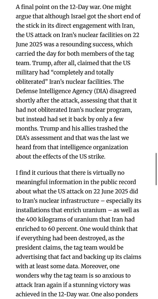 Mearsheimer gives a great summary of how the CIA and Mossad tried but failed to organize a violent color revolution in Iran.

Later he emphasizes how there is little evidence that the US and Israel actually accomplished anything during the “12-Day War”
