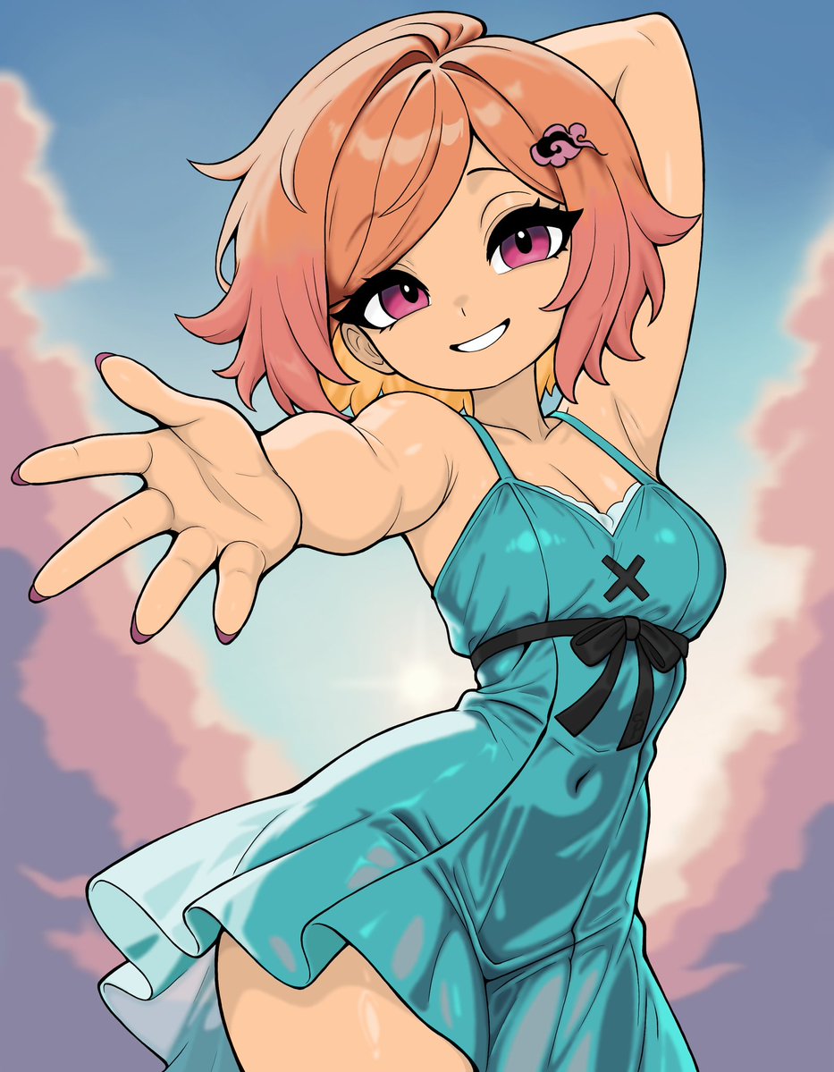 CritPix's tweet image. Momoi, OC of @Yangartworks and an overall gorgeous girl! (Also check out her amazing art!)

I gave myself a challenge with this one, trying to make the dress look like she's somehow wearing gemstone.

#originalcharacter #FanArtAnime #digitalart #sundress #girlcrush #artistlove