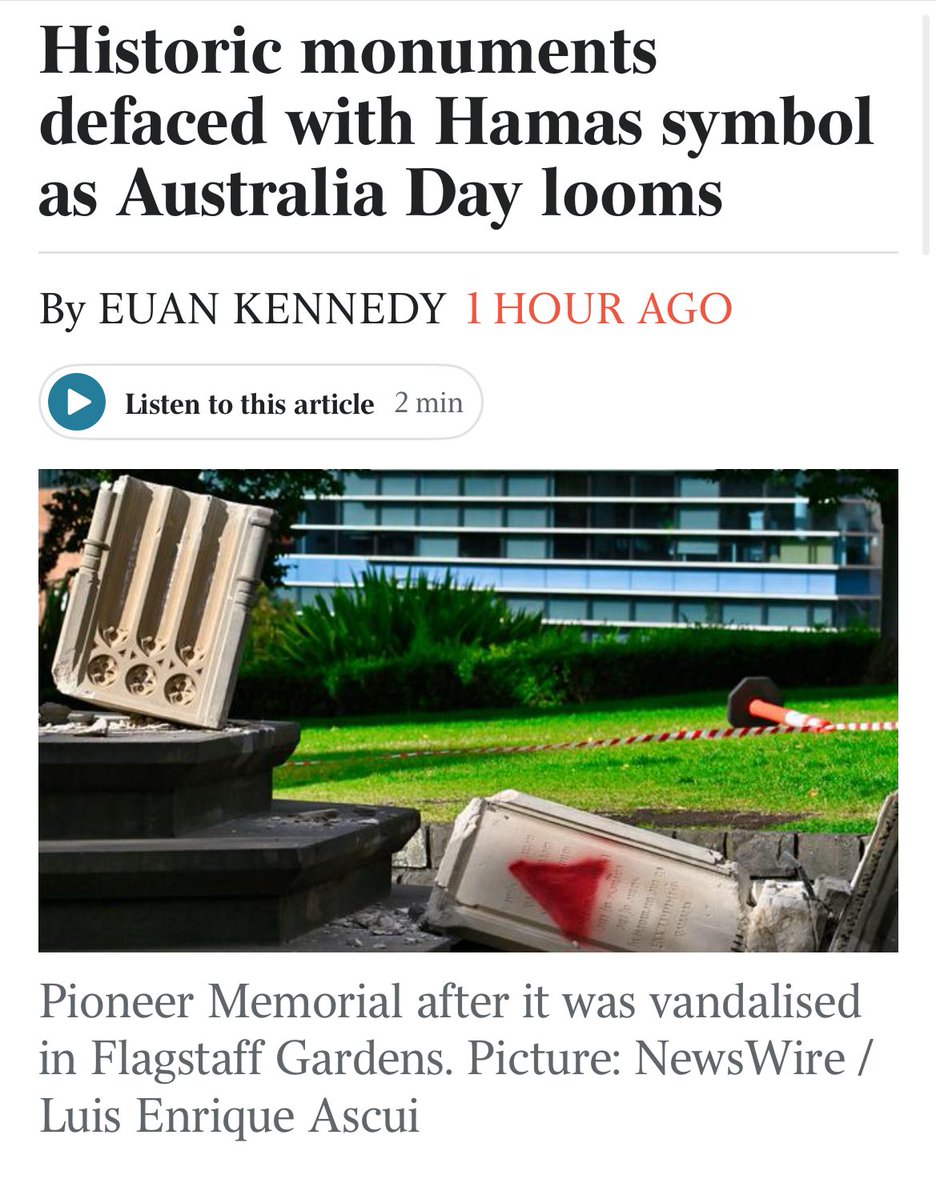 MenachemV's tweet image. Today was meant to be a national day of mourning for the Bondi massacre - 15 murdered, 41 hospitalised by Islamic extremists

Instead Hamas supporters vandalised two Melbourne monuments, spraying Hamas symbols

This is not protest

It’s glorification of terrorism

via @australian