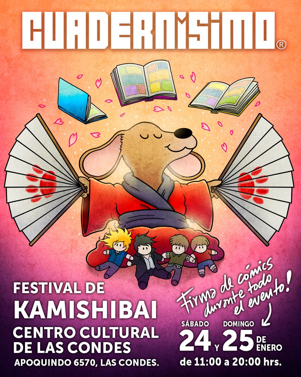 Nos vemos este sábado 24 y domingo 25 de enero en el Festival de Kamishibai!
📍Centro Cultural de Las Condes, Av. Apoquindo 6570.
11 a 20hrs.
Saca tus entradas en culturallascondes.cl 
FIRMA DE CÓMICS ambos días.