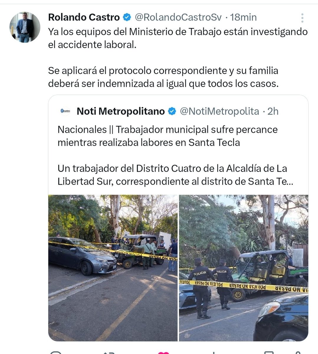 ASTRAMcomunity's tweet image. Ministro de Trabajo, @RolandoCastroSv, dio a conocer que el Ministerio de Trabajo  ha activado de inmediato a sus equipos de inspección para investigar el accidente laboral registrado esta tarde, donde perdió la vida un trabajador municipal de la alcaldía de La Libertad Sur.…