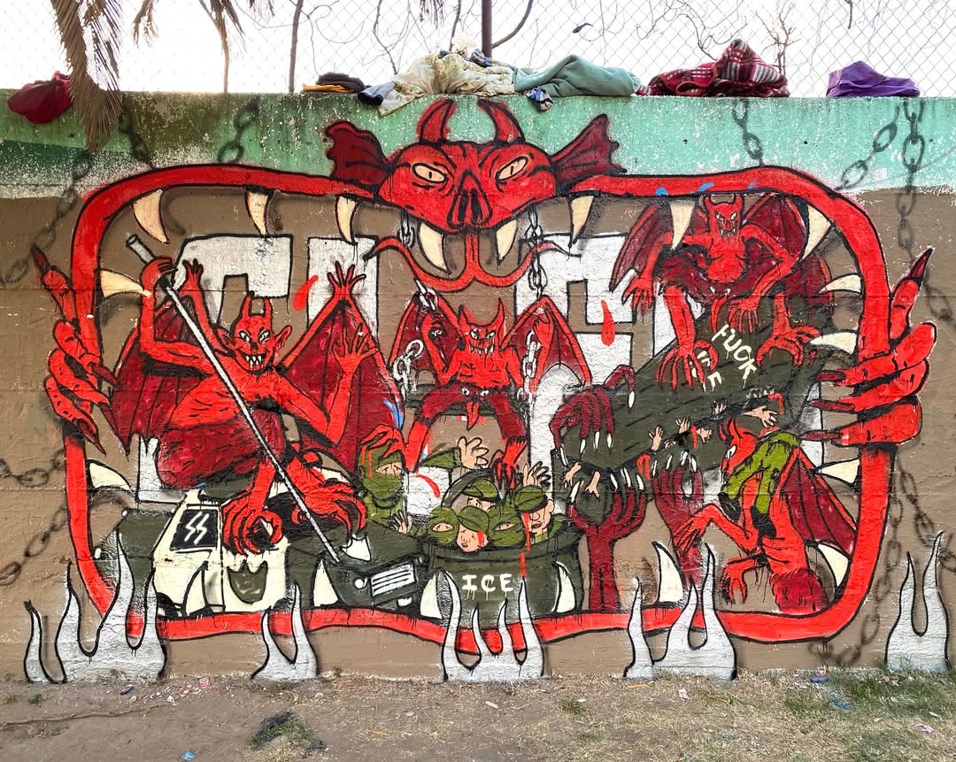 GraffitiRadical's tweet image. Anti-ICE mural in Mexico City