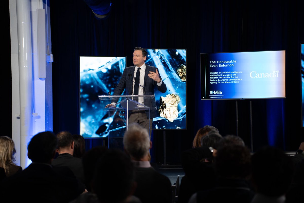 EvanLSolomon's tweet image. Canada has extraordinary AI talent — 10% of the world’s top AI research, but less than 2% of the capital.

At Mila today, the launch of the Venture Scientist Fund marks a new pathway to turn Canadian ideas into globally competitive AI companies — creating jobs and keeping the…