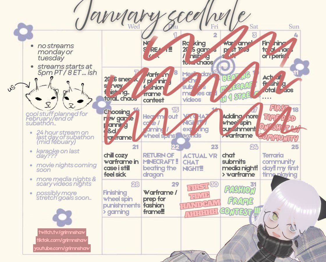 GRIMNSHAW's tweet photo. NEW JANUARY SCHEDULE!!!
posted the last one &amp; immediately got sick sooooo update ehe https://t.co/AZi2i1wC7N