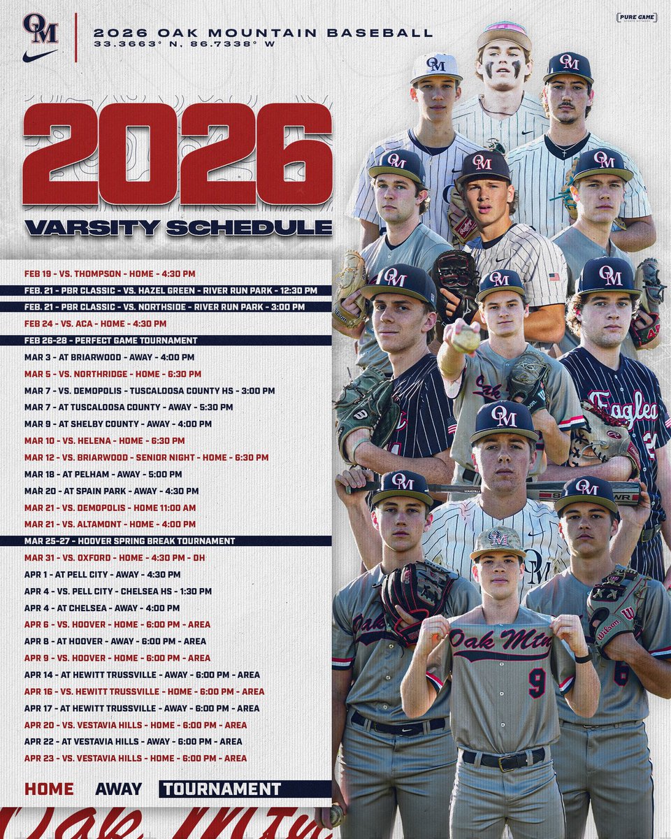 OMHS_Baseball's tweet photo. 2026 Schedule Drop! Huge year ahead for the Eagles. Let’s pack the Mountain! ⚾️🦅 #GOOM #FEBU https://t.co/dUSGywpUud