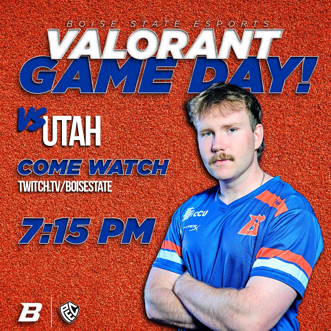 The Boise State Esports Valorant team faces off against Utah tonight! 

Watch Live at 7:15 PM MST on Twitch and Youtube! 
twitch.tv/boisestate
youtube.com/@BoiseStateEsp…