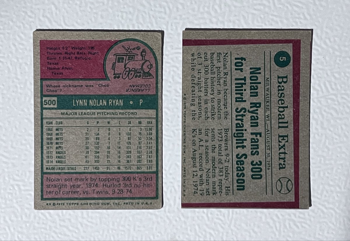 JasonsCardsIA's tweet photo. 🔥 Nolan Ryan Vintage Lot – Angels Era 🔥

⚾ 1975 Topps #500 Nolan Ryan
⚾ 1975 Topps #5 “Baseball Extra – Ryan Fans 300 for Third Straight Season”

Both cards show honest vintage wear.

💥 Price: $20 BMWT for both cards!

#BaseballCards #Topps #Angels #Baseball #HOF https://t.co/KZGVhF0H63