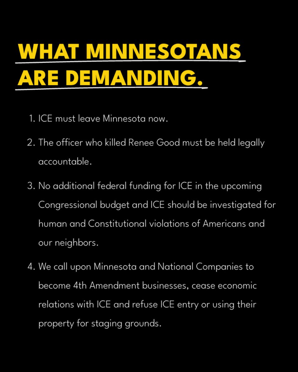 No work.
No school.
No shopping.

Together, we will stand strong in nonviolent resistance, and we WILL hold ICE accountable. 

Learn more about this Friday’s ICE Out of Minnesota Day of Truth &amp; Freedom here: iceoutnowmn.com
