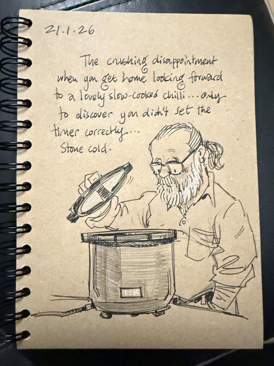 GaryScribbler's tweet image. So I chucked it in a pan and heated it up. It was yummy but kinda defeated the object of a nice hot dinner ready when I got home!! Stupid new slow cooker and its complicated timer!!! #doodleaday