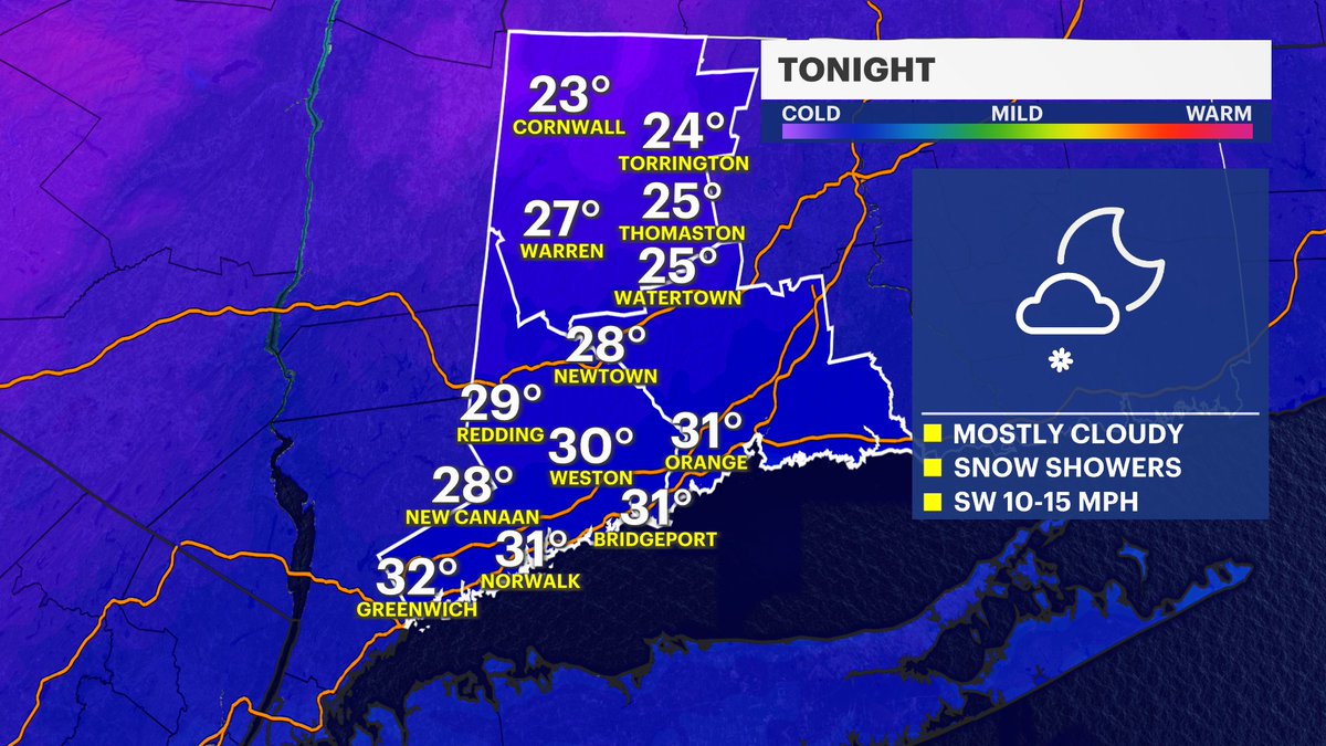 MichelePowersWx's tweet photo. Not as cold tonight but we have some snow showers.
Latest guidance on the weekend storm threat shows a much more impactful storm for Western CT. Latest on @news12ct
➡️ https://t.co/ZtR99TSggR
#CTweather #snow #winter2026 #weekendstorm https://t.co/2L1O0Tr4x3
