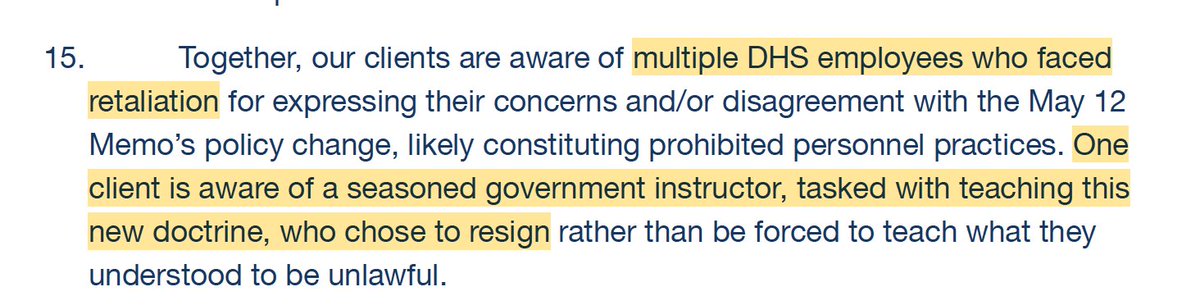 rparloff's tweet image. Whistleblowers say multiple DHS personnel faced retaliation for balking at DHS's unconstitutional new policy, and one instructor resigned rather than teach agents to comply with it.
documentcloud.org/documents/2649…