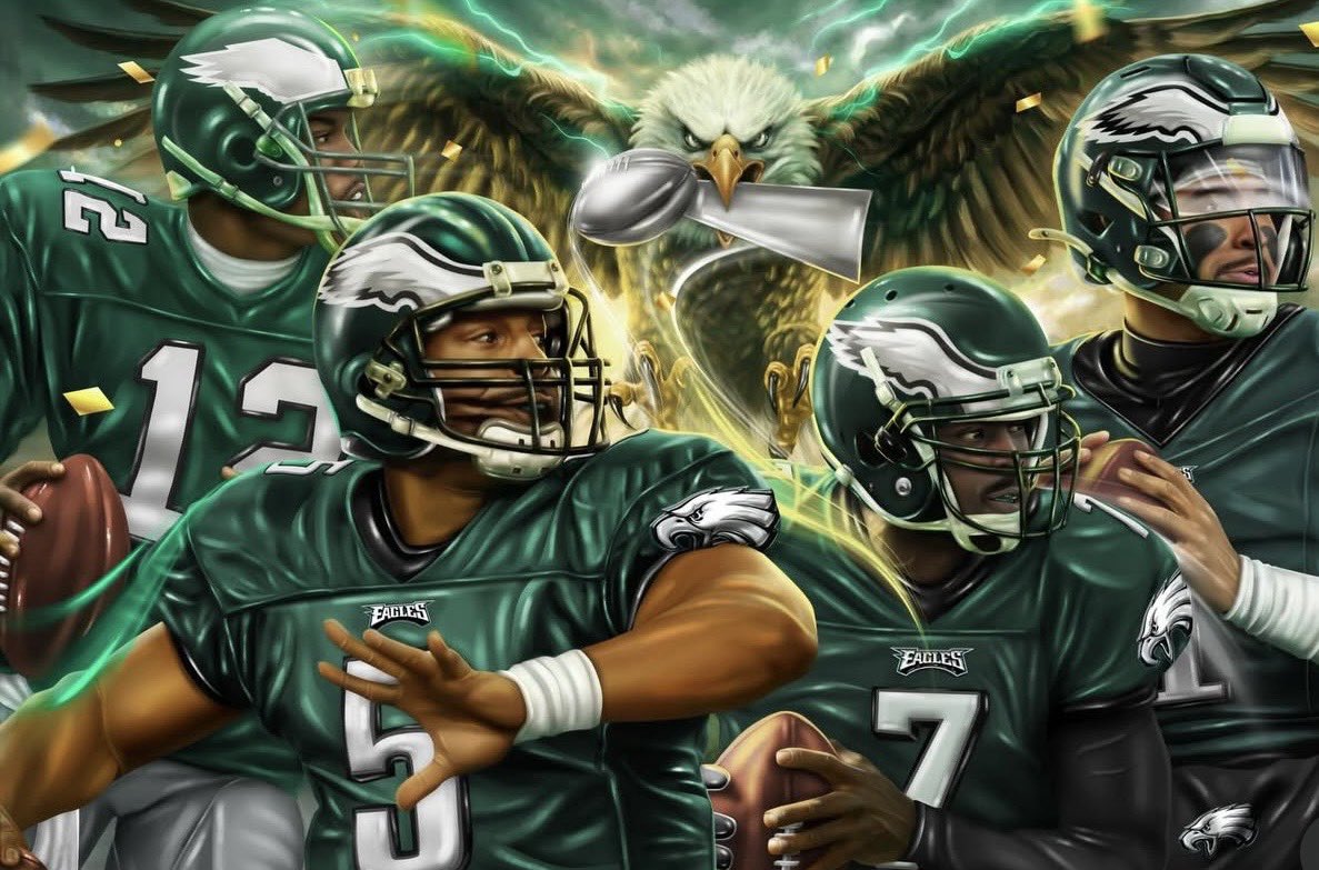 CooperDeJawn3's tweet photo. The art history of a duel threat Quarterback 

#FlyEaglesFly 

📸 Instagram || darealicon https://t.co/YnNEpYkR2P