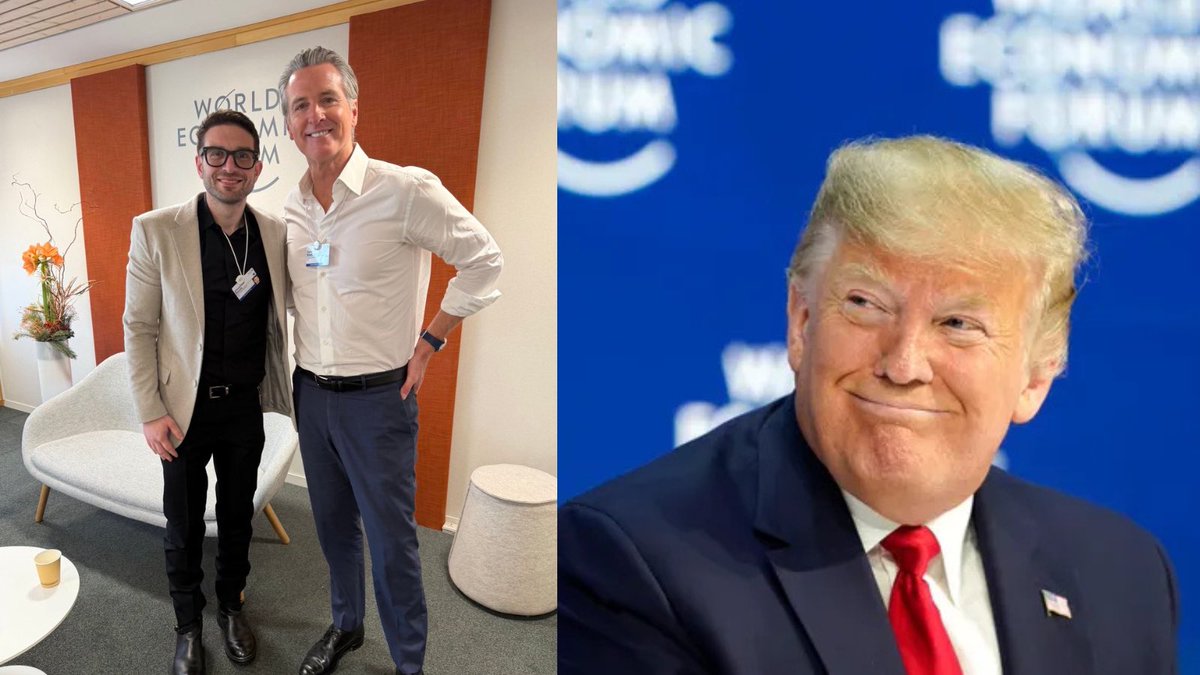 C_3C_3's tweet image. Gavin Newsom flew all the way to Davos.

Watched the World bend a knee to POTUS Trump.

Sat there getting dumped on by POTUS Trump and team.

Had to do God knows what to Alex Soros

Was told his speech was cancelled.

Then flew home hearing news POTUS Trump is getting Greenland.