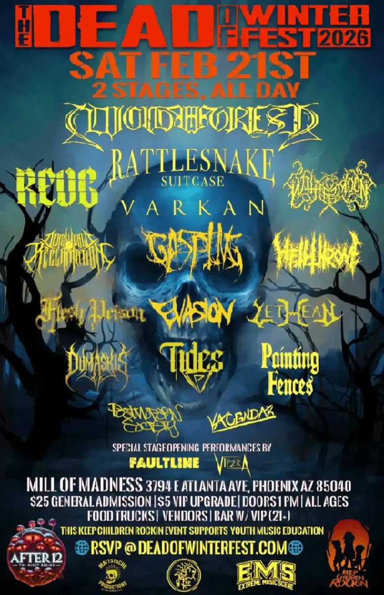 Just one month till The Dead of Winter Fest! Sharing the stage with all these great bands and shredding for a great cause: Arizona music programs. 🎸🤘

Food trucks, vendors, all ages!

Visit deadofwinterfest.com for more details.