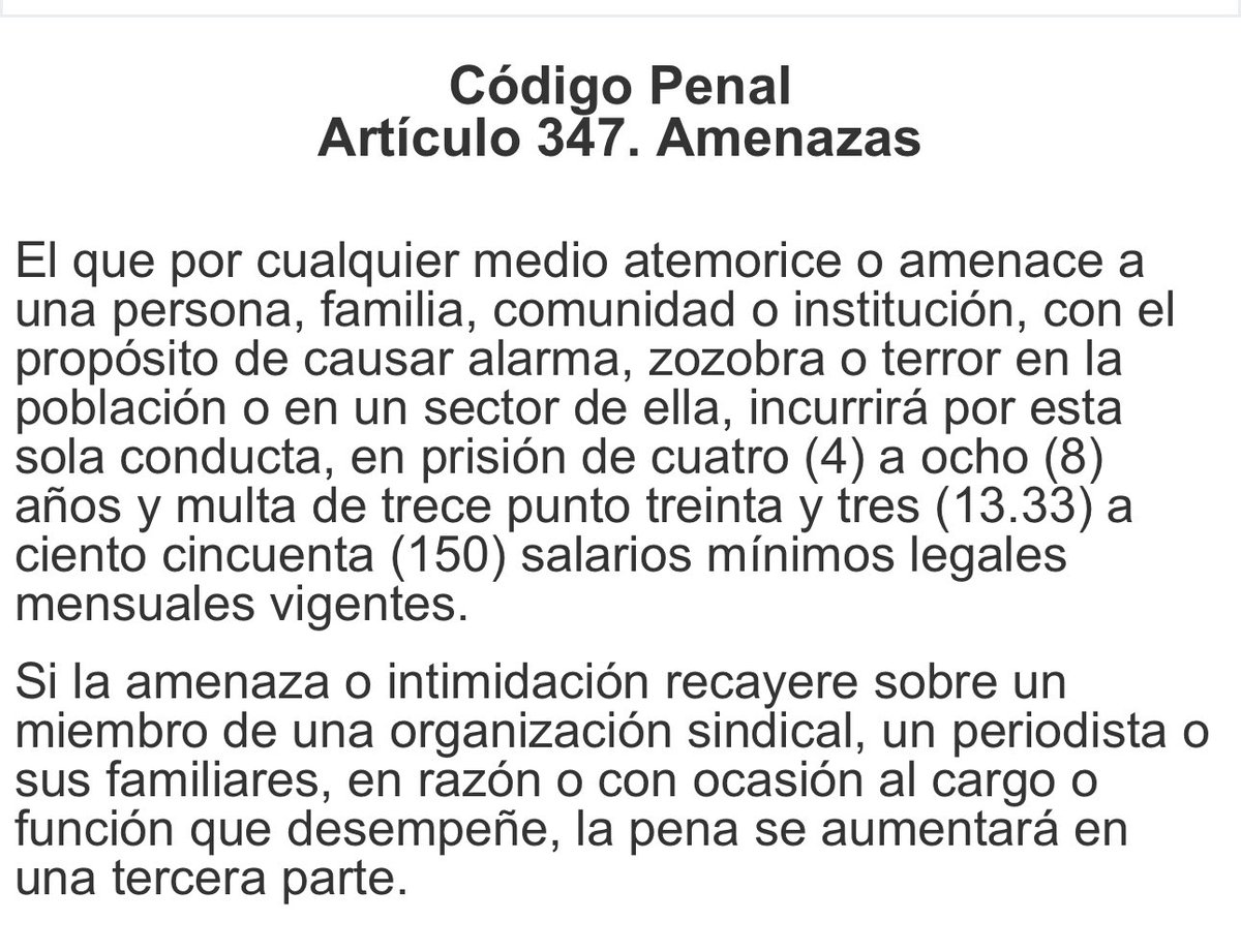 faltodeoficio's tweet image. Se le puede denunciar para lograr su individualización e identificación. Se le puede imputar, acusar y juzgar como ausente por el delito de amenazas -art. 347 C. Penal-.