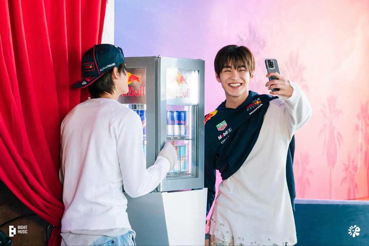 Kxonho's tweet image. was just trying to snag a cute solo pic but guess who decided to photobomb? 🙄 he totally thinks he’s the star of the show! but honestly, me and sean look so fire together, can’t even be mad. mmm… if you say we’re your favorite pair and i might share some redbull with you!