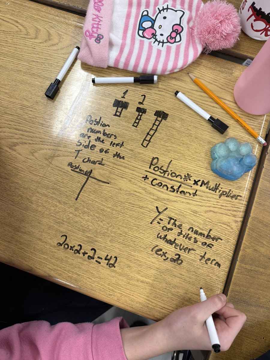 grace_maury's tweet photo. Grade 5’s practiced representing and extending growing patterns today. Grade 6’s had their first taste of algebraic expressions. Ms. Maury ensured no one mixed up an Expo marker with a Sharpie. Success all around 🏆🏅 https://t.co/30WusXQx34