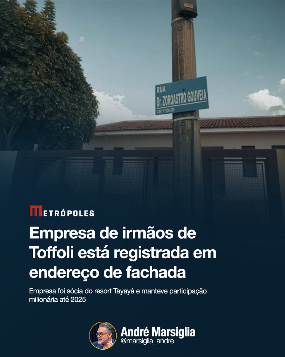marsiglia_andre's tweet image. A empresa do irmão do ministro do Supremo Tribunal Federal (STF), Dias Toffoli, está registrada em um endereço de fachada. O Metrópoles esteve no local e encotrou uma residência de padrão simples, localizada em um bairro residencial da cidade de Marília, no interior de São Paulo.…