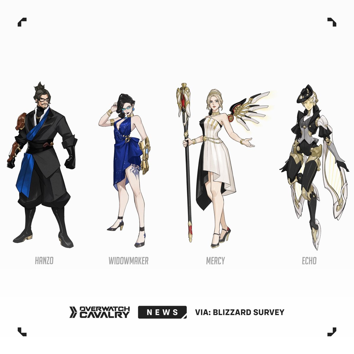 OWCavalry's tweet image. New #Overwatch2 Survey Skins: Grand Crescendo 🎼

Featuring Concept Art for Hanzo, Widowmaker, Mercy, Echo.