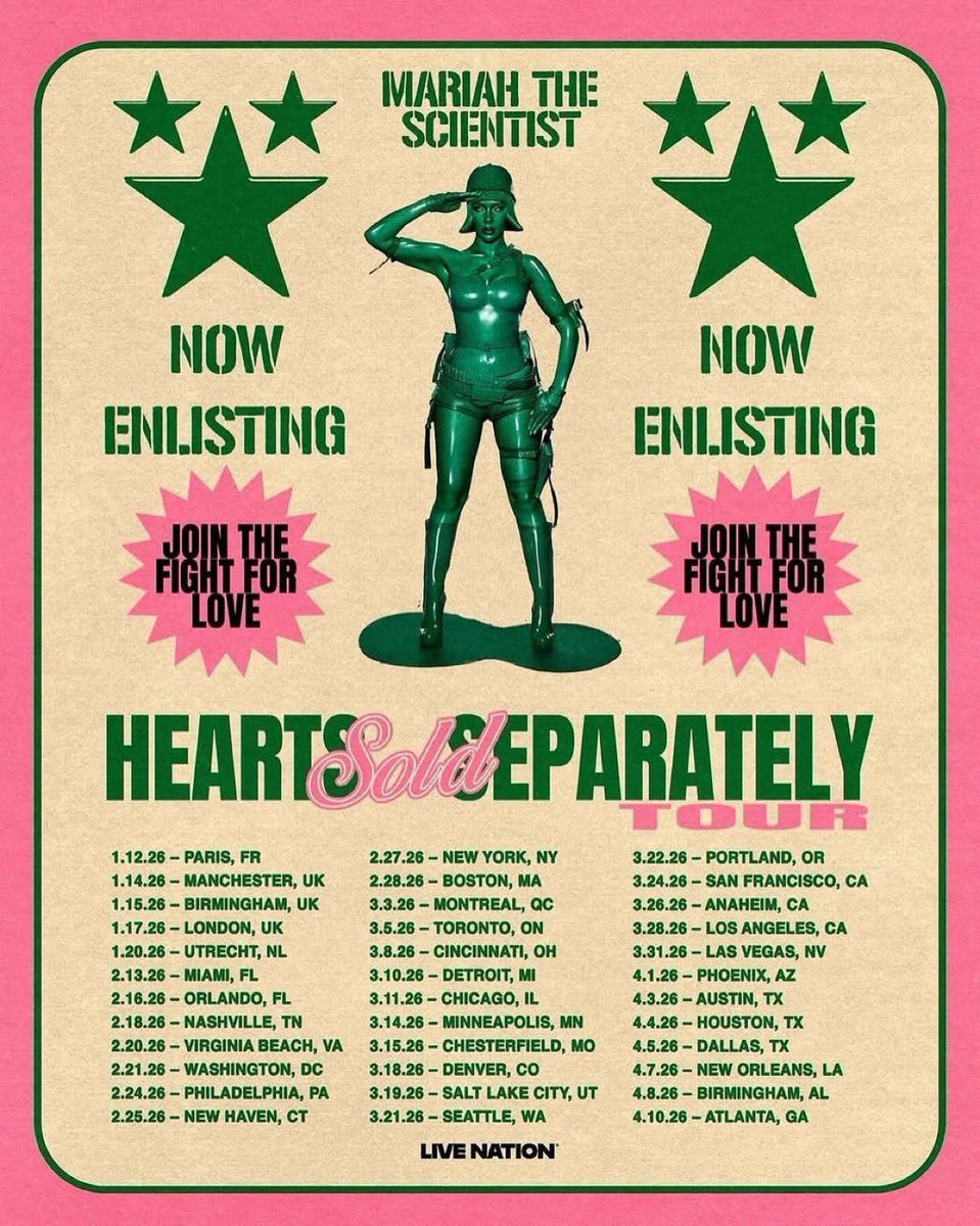 chartsmariahs's tweet image. “Brain” has been added to Mariah the Scientist’s Hearts Sold Separately tour setlist.