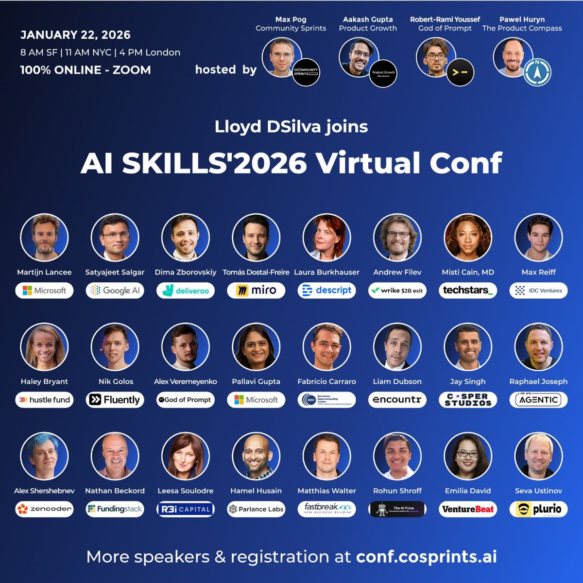 Free: join me &amp; 1,000+ AI experts, startups, investors &amp; digital professionals at AI SKILLS'2026 Virtual Conf on Jan 22 (Zoom). Register: conf.cosprints.ai