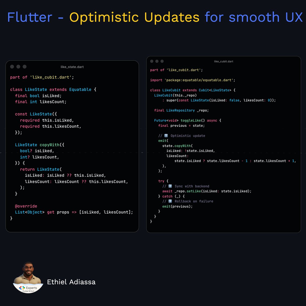 One pattern that consistently improves perceived performance in Flutter apps is optimistic updates.

Instead of waiting for the backend before reflecting a user action, you update the local state immediately, then sync with the server in the background. If the request succeeds,