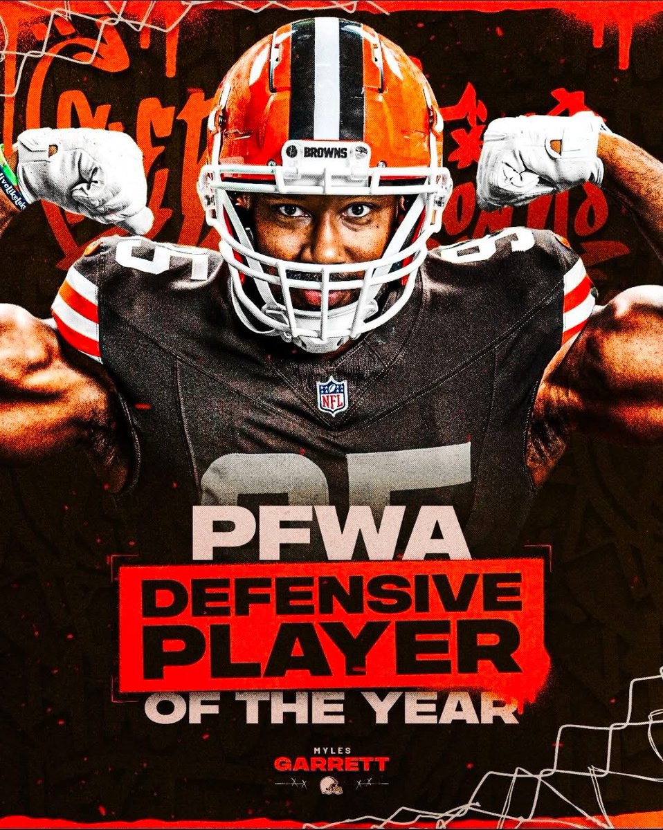 The Pro Football Writers of America (PFWA) announced Myles Garrett as their 2025 Defensive Player of the Year on Wednesday. This is the second time Garrett has won the award from the PFWA!!!